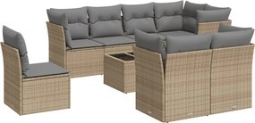 vidaXL 9 részes bézs polyrattan kerti ülőgarnitúra párnákkal