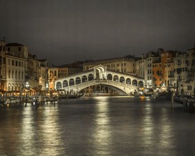 Poszter 50x40cm Nagy csatorna és Rialto híd éjszaka, Assaf Frank