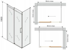 Mexen Omega zuhany 150x70cm, 8mm üveg, fekete profil-átlátszó üveg, 825-150-070-70-00