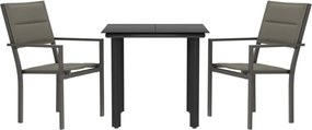 vidaXL 3 részes fekete acél és textilén kerti étkezőgarnitúra