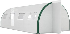 Outsunny 6x3m Alagút Üvegház 2 Zsanéros Ajtóval és 8 Ablakkal, Kert Üvegház PE-ből, Poliészterből és Horganyzott Acélból, Fehér és Zöld | Aosom