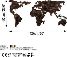 World fém fali dekoráció, 127 cm