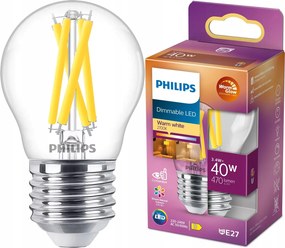 Led izzó E27 Golyó 3.4W 40W CRI90 Filament Tompítható WarmGlow Philips
