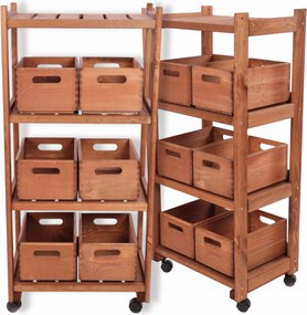 Fa gurulós könyvespolc 6 Dobozos Eko mobil könyvespolc