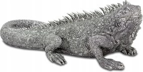 Dekoráció ezüst nagy leguán figura hamuszürke figura