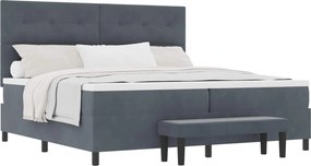 vidaXL Boxrugós ágy matracmal Sötétszürke 200 x 200 cm Bársony
