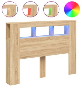 sonoma tölgy színű szerelt fa LED-es fejtámla 140x18,5x103,5 cm