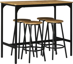 HOMCOM Bárasztal és Bárszék Szett, 5-Darabos Bárasztal Szett, Konyhai Asztal 4 Bárszékkel, Étkező Szett Ipari Dizájnban, Konyhához, Étkezőhöz, Fém, Ru