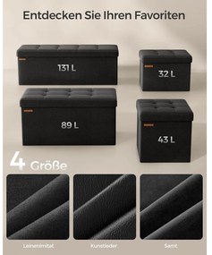 SONGMICS tárolós ülőke – összecsukható pad, 38 × 110 × 38 cm, tinta­fekete színben