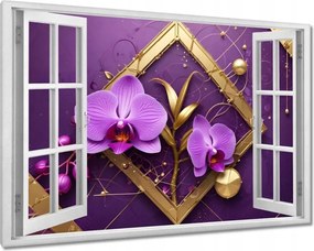 Vászonkép 90x60 Lila orchideák és arany