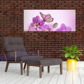 Kép - Pillangó orchidea virágon, lila (120x50 cm)