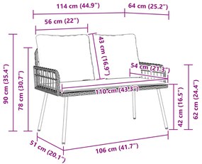 Kerti Pad Fekete 114x64x78 cm Polirattan