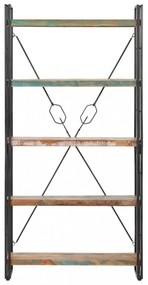 5 szintes tömör újrahasznosított fa könyvespolc 90x30x180 cm