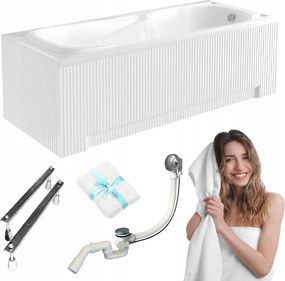 Akril kád 160x70 Besco Majka Nova burkolat bordázott fehér szifon váz