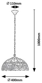 Brilagi - Tiffany stílusú vitrázs csillár, láncra függesztett LORAS 2xE27/60W/230V