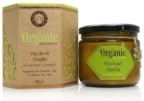 Organikus gyertya Patchouli Vanilla 200 gborostyánszínű üvegben