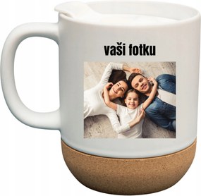 Fehér Bögre Fedéllel És Parafa Aljjal Ajándék Vašés Fotó