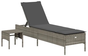 3 részes szürke polyrattan napozóágy szett párnával