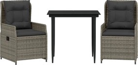 vidaXL 3 részes szürke polyrattan kerti étkezőgarnitúra párnával