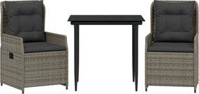 vidaXL 3 részes szürke polyrattan kerti étkezőgarnitúra párnával
