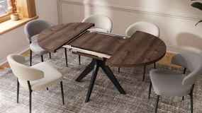Mazzoni RENZO Barna Tölgy/fekete láb - KEREK ASZTAL Ø110 180 cm-re BŐVÍTHETŐ | A KONYHÁBA ÉTKEZŐBE NAPPALIBA RETRO