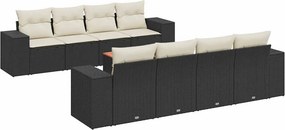 vidaXL 9 részes fekete polyrattan kerti ülőgarnitúra párnákkal