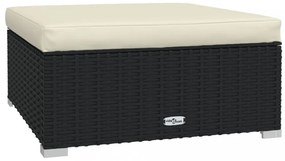 fekete polyrattan kerti lábtartó párnával 70 x 70 x 30 cm