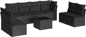 vidaXL 9 részes fekete polyrattan kerti ülőgarnitúra párnákkal