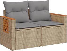 vidaXL 2 személyes bézs polyrattan kerti kanapé párnával