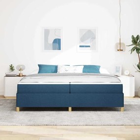 Boxrugós ágy Kék és Sötétkék és Fehér 200 x 200 cm szövet