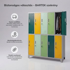 Öltözőszekrény 10-ajtós szürke-zöld-sárga, 1360x1720x450 mm: BARTEK