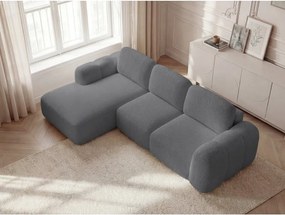 Szürke buklé kinyitható-tárolóhelyes sarokkanapé (bal oldali-heverő résszel) Montaigne – Bobochic Paris