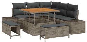 vidaXL Kerti Kanapé Szett párnával 8 pcs Szürke polirattan