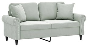 vidaXL 2 személyes világosszürke bársony kanapé díszpárnákkal 140 cm