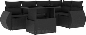 vidaXL 6 részes fekete polyrattan kerti ülőgarnitúra párnákkal