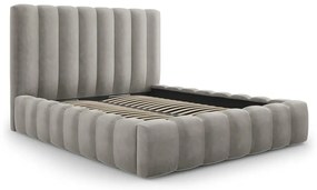 Világosszürke kárpitozott franciaágy tárolóhellyel, ágyráccsal 160x200 cm Kelp – Micadoni Home