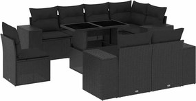 vidaXL 9 részes fekete polyrattan kerti ülőgarnitúra párnákkal