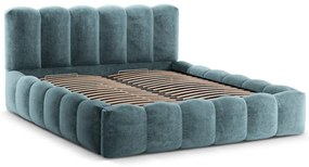 Kék kárpitozott ágyneműtartós franciaágy ágyráccsal 200x200 cm Lupine – Micadoni Home