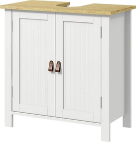 Kleankin Mosdó Alatti Szekrény Fürdőszoba Szekrény Állvánnyal 2 Ajtóval 2 Fogantyúval és Állítható Polccal Mosdó Nélkül 60x30x60 cm Fehér | Aosom