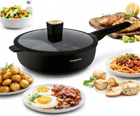 Serpenyő Mély Nyéllel 28cm Non-Stick Üveg Indukciós Gáz Fedéllel