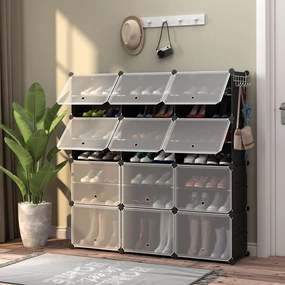 12 rekeszes műanyag cipőtartó oldalsó akasztókkal
