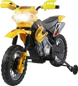 HOMCOM Gyerek Elektromos Motorkerékpár, Cross-Country Motorkerékpár 6V Akkumulátorral, Fényekkel, Zenével és Tanuló Kerekekkel, 3-6 éveseknek, 25KG Te
