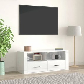 Fehér magasfényű szerelt fa tv-szekrény 100x35x40 cm