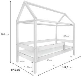 Wilsondo PERY fa házikó ágy 90x200 ágyneműtartóval - fehér
