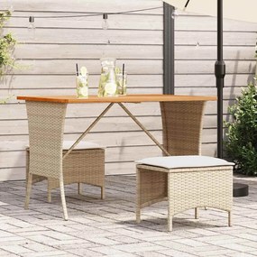 bézs polyrattan akácfa lapos kerti asztal 105x75x72 cm