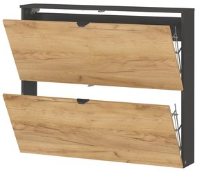 Antracitszürke-natúr színű billenő ajtós függő cipőtartó tölgyfa dekorral 100x85x19 cm Renell – Germania