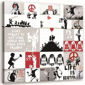 Gario Vászonkép Banksy falfestmény - street art alkotások gyűjteménye Méret: 30 x 30 cm