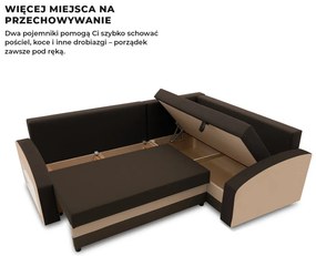 Grande sarokkanapé polcokkal , polc a bal karfaban, jobboldali, szövet anyag, bonell töltet, barna