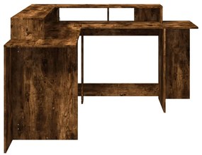 füstös tölgy színű szerelt fa íróasztal LED-ekkel 152x152x91 cm