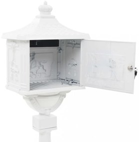fehér, vintage stílusú, rozsdamentes alumínium álló postaláda